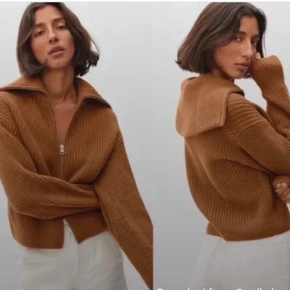 Everlane Rust Ribbed Women's Cropped Zipper Sweater - Picture 2 of 6